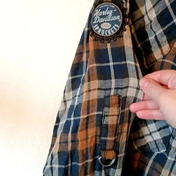 Harley Davidson Button Down Flannel Hoodie With Patches - Picture 6 of 7